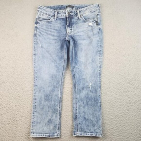 Silver Jeans Co. Denim - Silver Jeans Co Elyse Capri Jeans Womens 31 Light Wash Distressed Denim Stretch